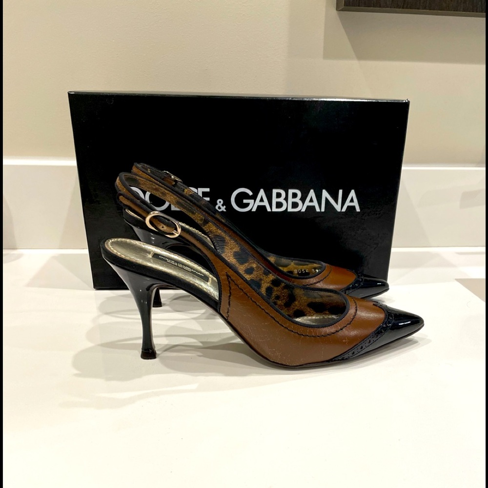Dolce&Gabbana gorgeous heels rich brown with black patent 9.5